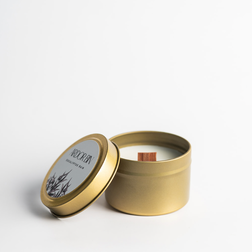 Eucalyptus Rain Gold Travel Candle 4 oz. - Ardor Bin