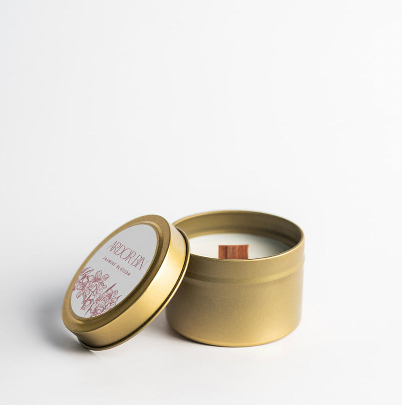 Jasmine Blossom Gold Travel Candle 4 oz. - Ardor Bin