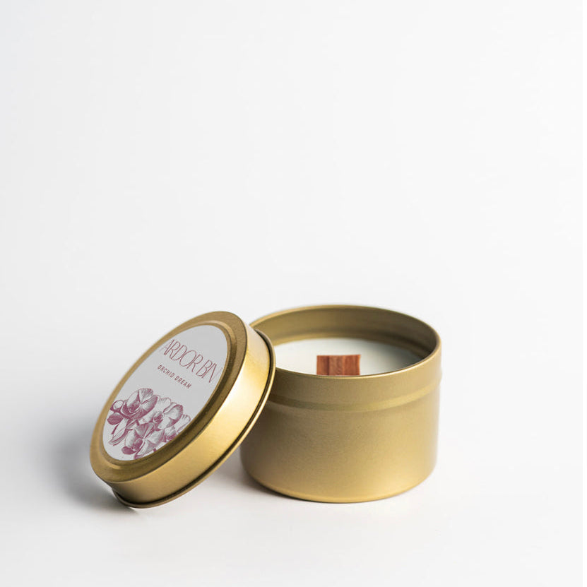 Orchid Dream Gold Travel Candle 4 oz. - Ardor Bin