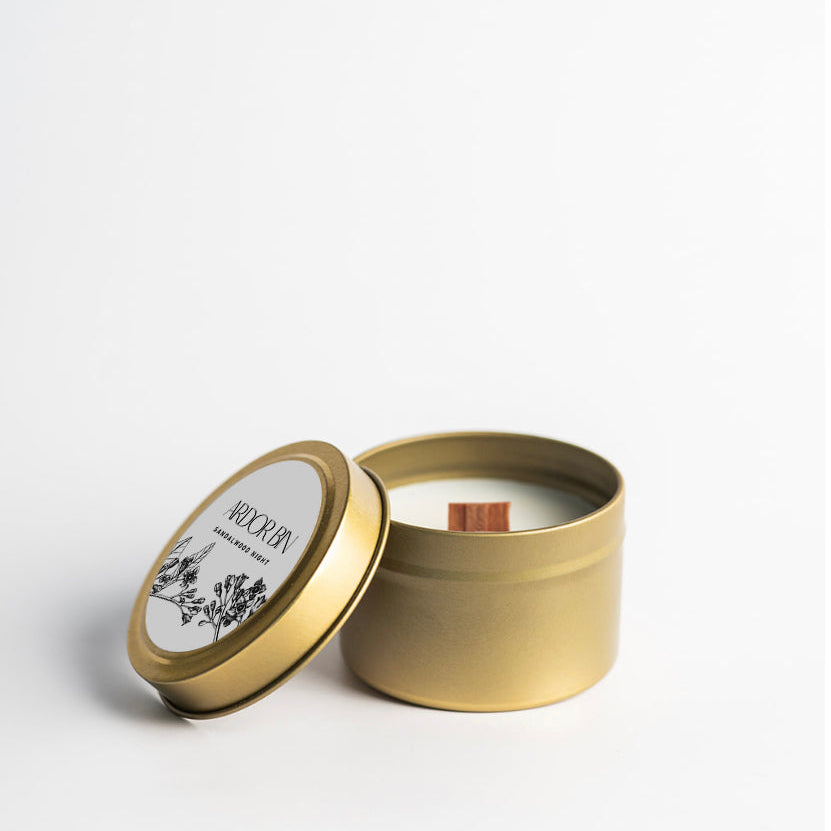 Sandalwood Night Gold Travel Candle 4 oz. - Ardor Bin