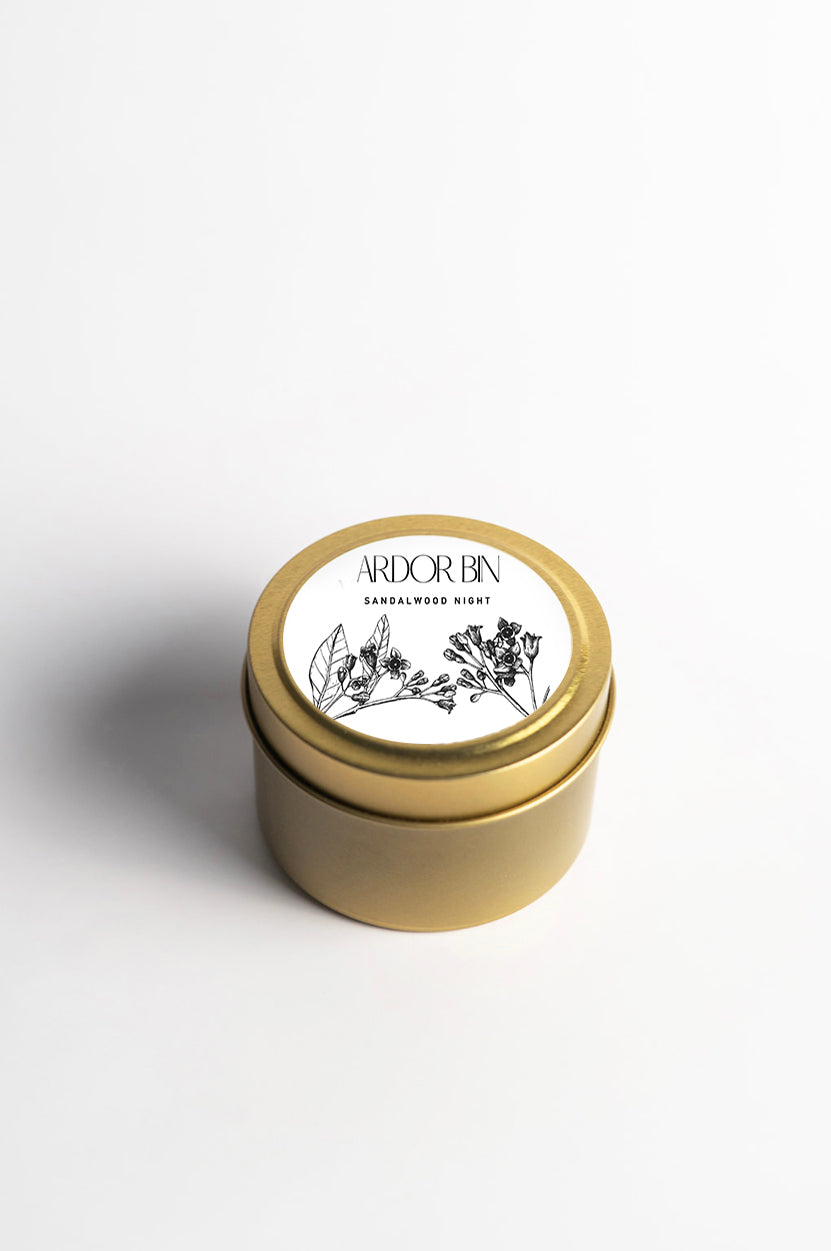 Sandalwood Night Gold Travel Candle 4 oz. - Ardor Bin
