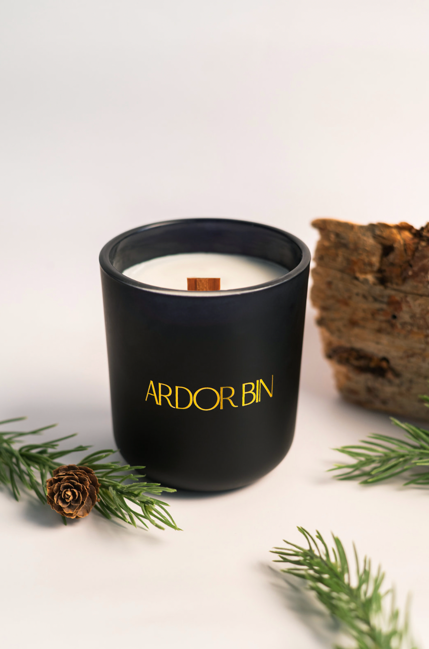 Woodfire + Spruce Wood Wick Candle 12 oz. (Limited Edition Winter Candle) - Ardor Bin