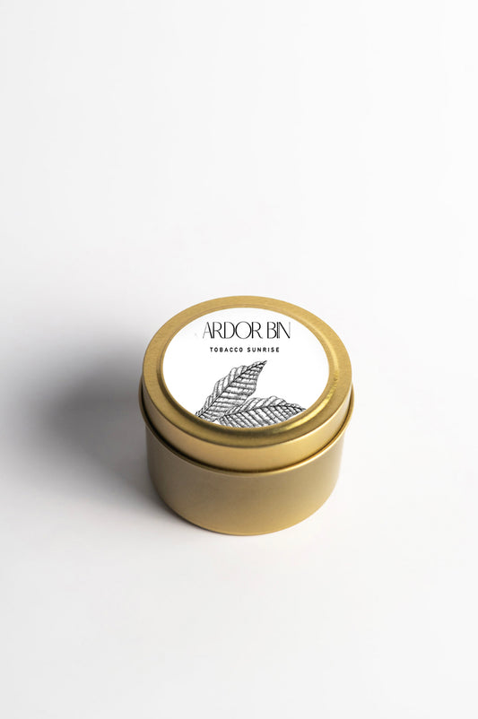 Tobacco Sunrise Gold Travel Candle 4 oz. - Ardor Bin